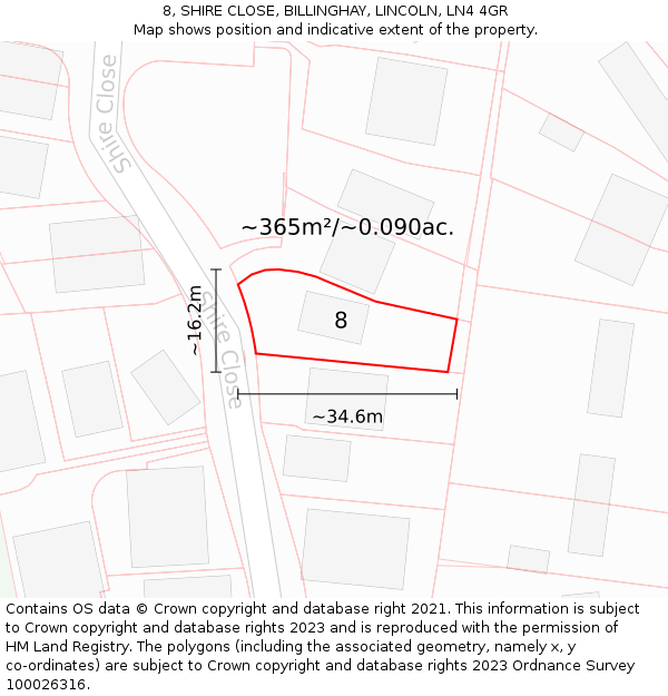 8, SHIRE CLOSE, BILLINGHAY, LINCOLN, LN4 4GR: Plot and title map