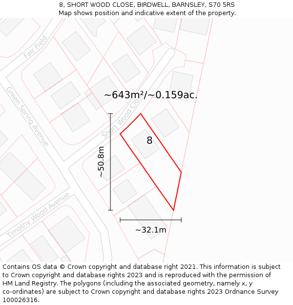 8, SHORT WOOD CLOSE, BIRDWELL, BARNSLEY, S70 5RS: Plot and title map