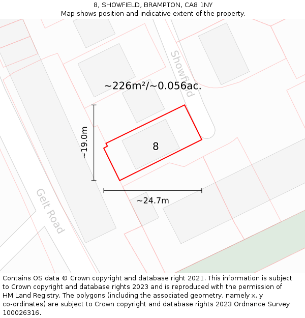 8, SHOWFIELD, BRAMPTON, CA8 1NY: Plot and title map