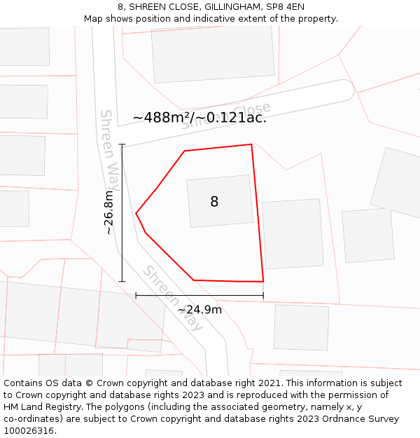 8, SHREEN CLOSE, GILLINGHAM, SP8 4EN: Plot and title map