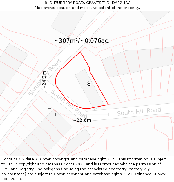 8, SHRUBBERY ROAD, GRAVESEND, DA12 1JW: Plot and title map