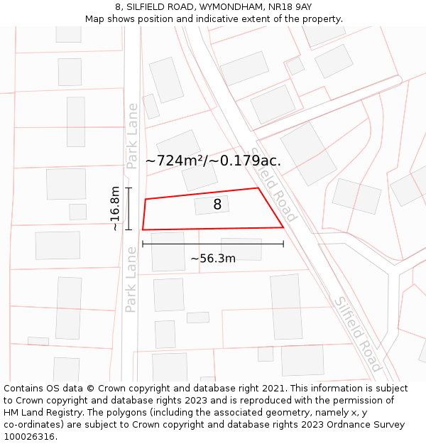 8, SILFIELD ROAD, WYMONDHAM, NR18 9AY: Plot and title map
