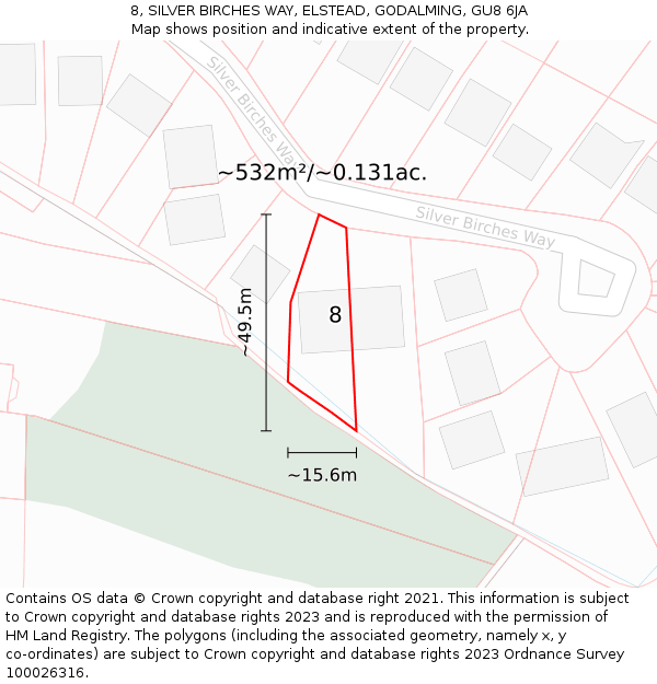 8, SILVER BIRCHES WAY, ELSTEAD, GODALMING, GU8 6JA: Plot and title map