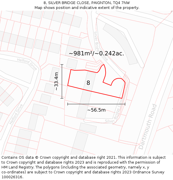 8, SILVER BRIDGE CLOSE, PAIGNTON, TQ4 7NW: Plot and title map
