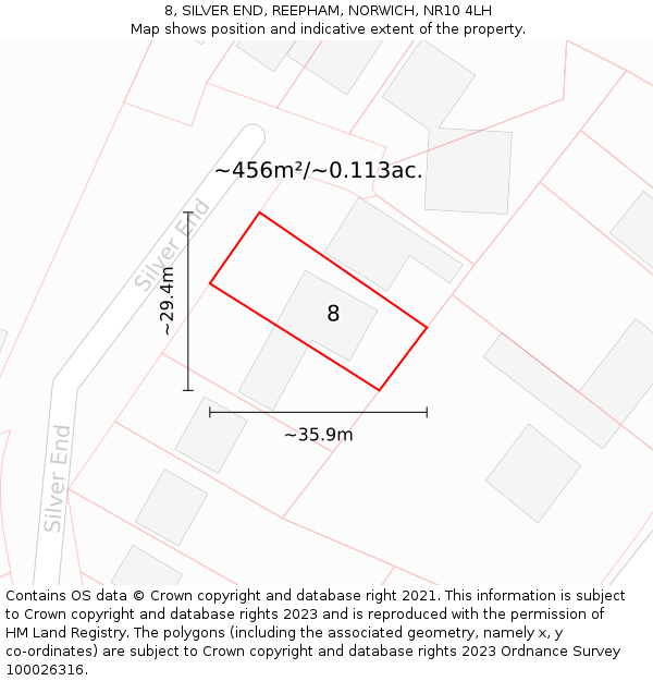 8, SILVER END, REEPHAM, NORWICH, NR10 4LH: Plot and title map
