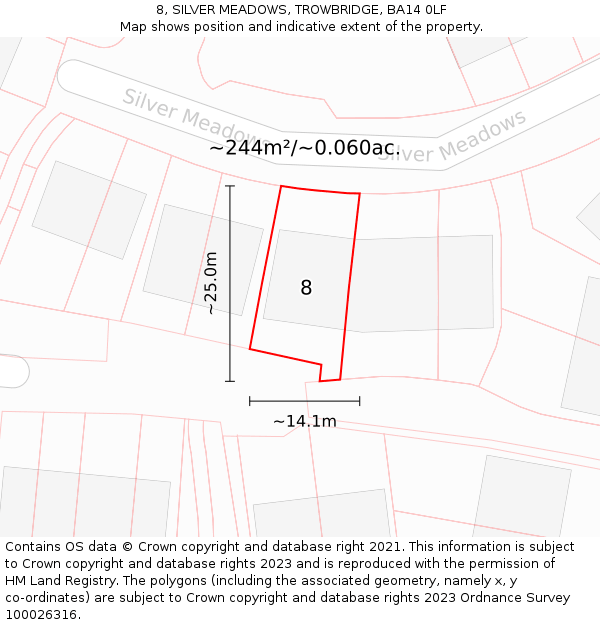 8, SILVER MEADOWS, TROWBRIDGE, BA14 0LF: Plot and title map