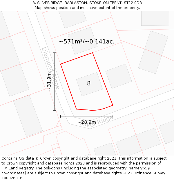 8, SILVER RIDGE, BARLASTON, STOKE-ON-TRENT, ST12 9DR: Plot and title map