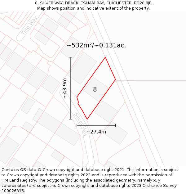 8, SILVER WAY, BRACKLESHAM BAY, CHICHESTER, PO20 8JR: Plot and title map