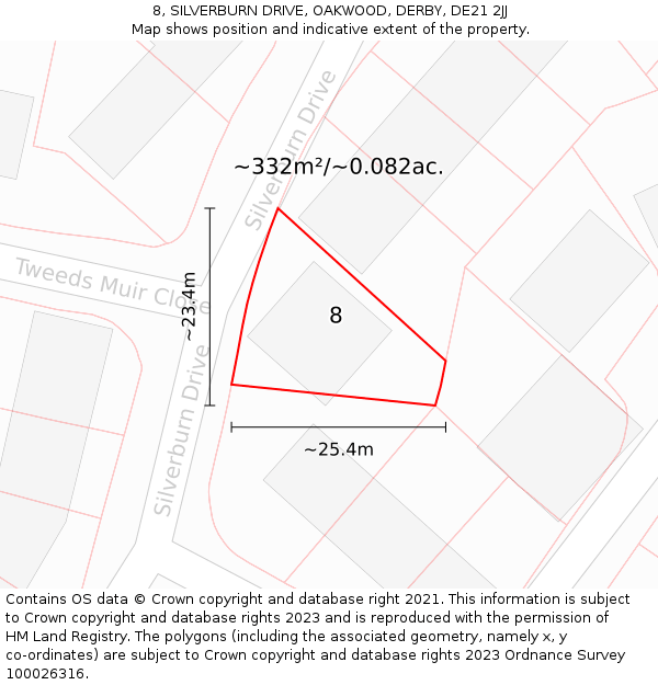 8, SILVERBURN DRIVE, OAKWOOD, DERBY, DE21 2JJ: Plot and title map