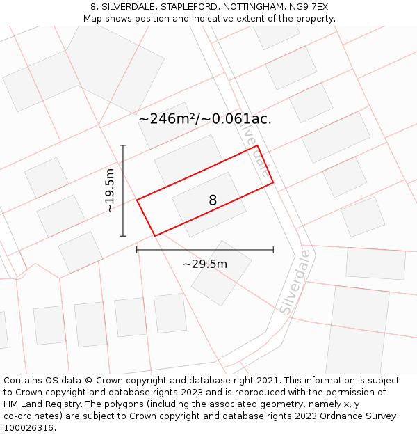 8, SILVERDALE, STAPLEFORD, NOTTINGHAM, NG9 7EX: Plot and title map