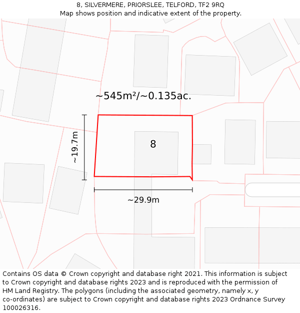 8, SILVERMERE, PRIORSLEE, TELFORD, TF2 9RQ: Plot and title map