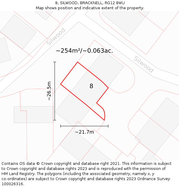 8, SILWOOD, BRACKNELL, RG12 8WU: Plot and title map