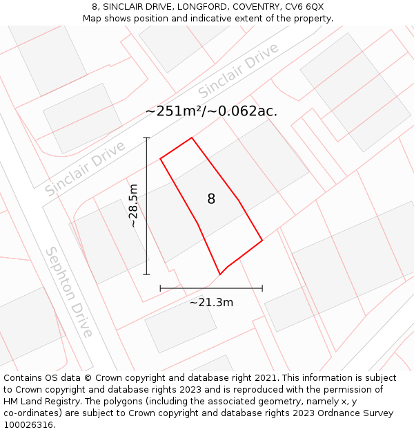 8, SINCLAIR DRIVE, LONGFORD, COVENTRY, CV6 6QX: Plot and title map