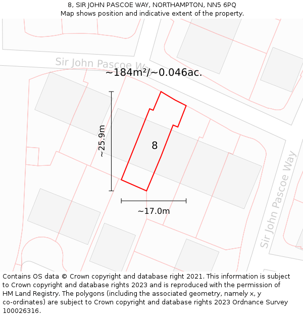 8, SIR JOHN PASCOE WAY, NORTHAMPTON, NN5 6PQ: Plot and title map