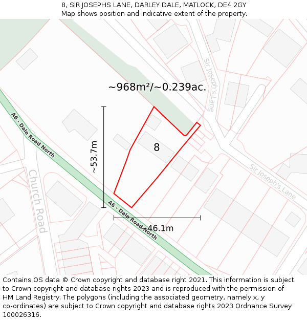 8, SIR JOSEPHS LANE, DARLEY DALE, MATLOCK, DE4 2GY: Plot and title map
