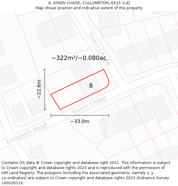 8, SISKIN CHASE, CULLOMPTON, EX15 1UD: Plot and title map