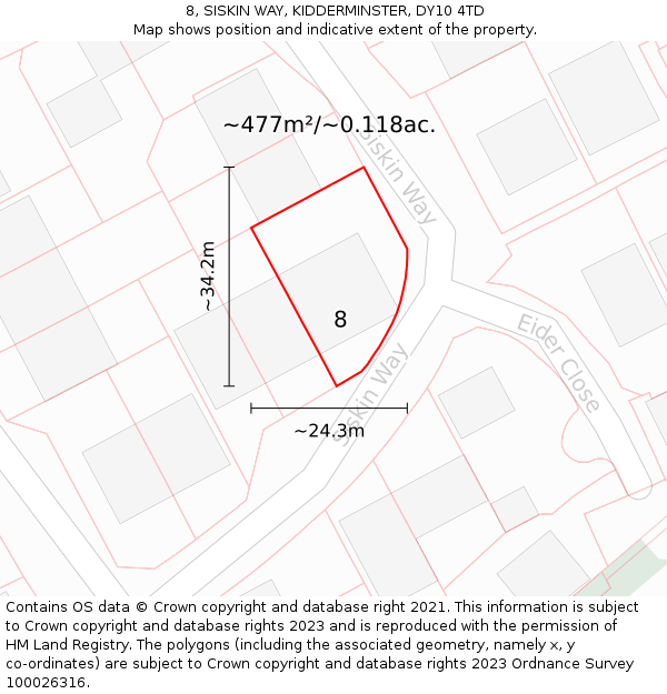 8, SISKIN WAY, KIDDERMINSTER, DY10 4TD: Plot and title map