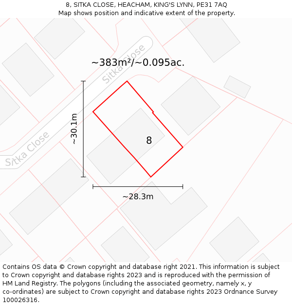 8, SITKA CLOSE, HEACHAM, KING'S LYNN, PE31 7AQ: Plot and title map