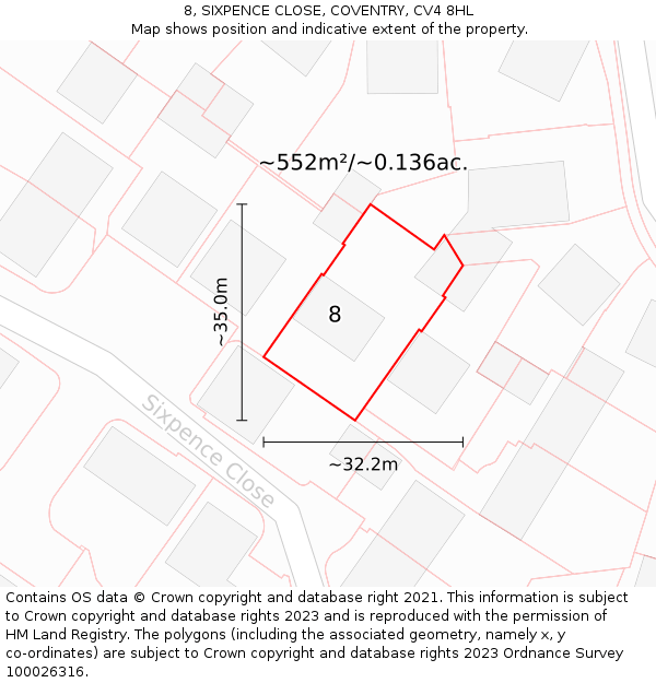 8, SIXPENCE CLOSE, COVENTRY, CV4 8HL: Plot and title map