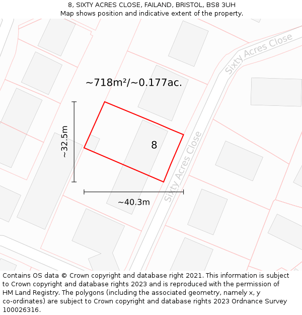 8, SIXTY ACRES CLOSE, FAILAND, BRISTOL, BS8 3UH: Plot and title map