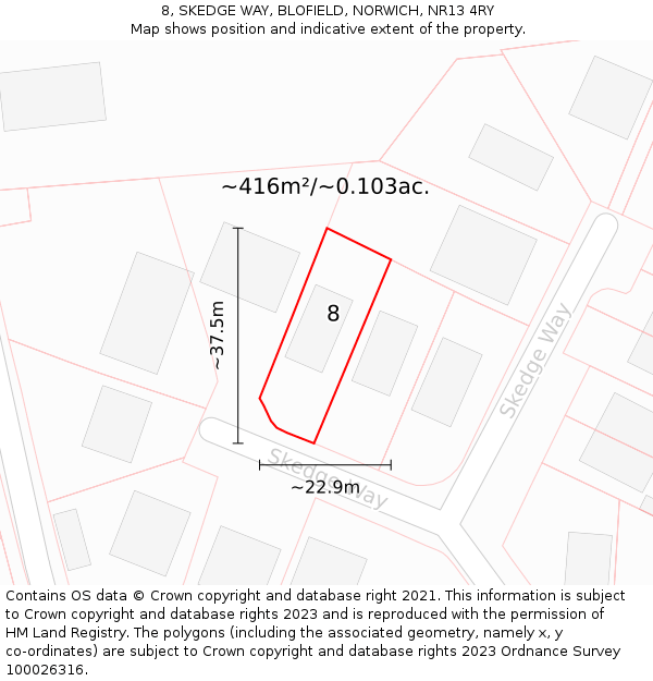 8, SKEDGE WAY, BLOFIELD, NORWICH, NR13 4RY: Plot and title map