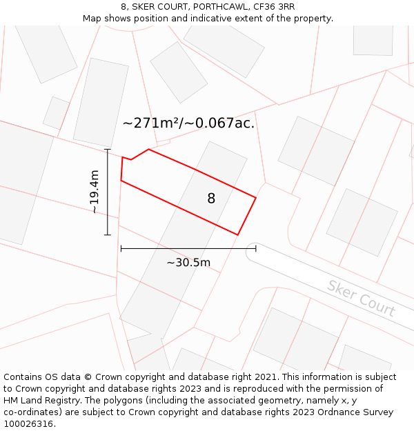 8, SKER COURT, PORTHCAWL, CF36 3RR: Plot and title map