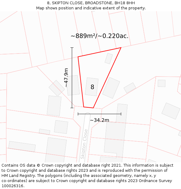 8, SKIPTON CLOSE, BROADSTONE, BH18 8HH: Plot and title map