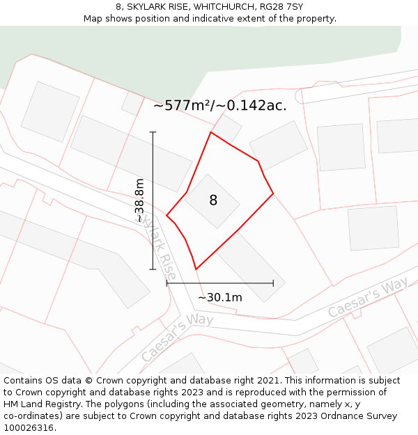 8, SKYLARK RISE, WHITCHURCH, RG28 7SY: Plot and title map