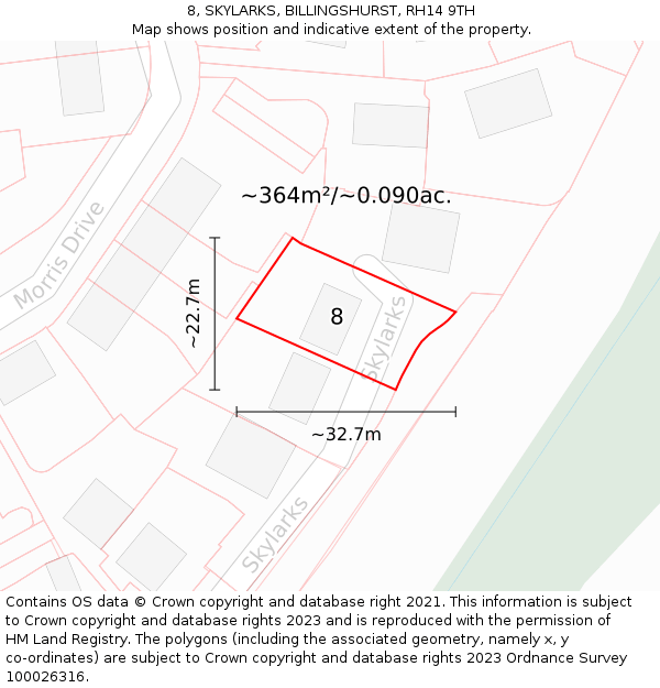 8, SKYLARKS, BILLINGSHURST, RH14 9TH: Plot and title map