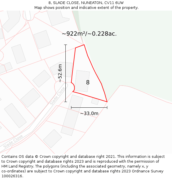 8, SLADE CLOSE, NUNEATON, CV11 6UW: Plot and title map