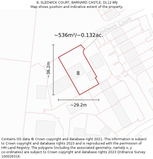 8, SLEDWICK COURT, BARNARD CASTLE, DL12 8RJ: Plot and title map