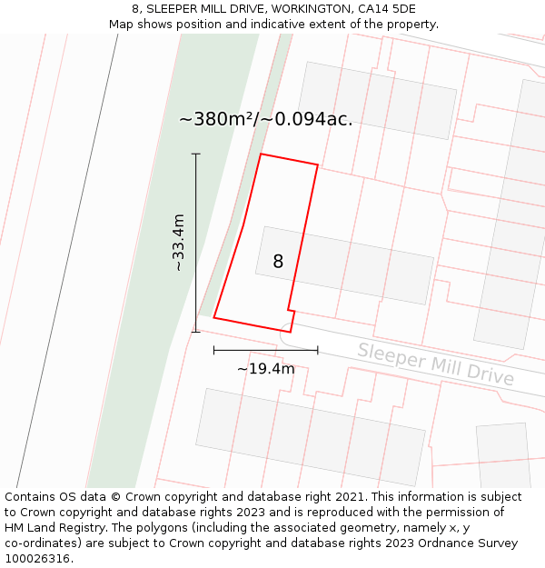 8, SLEEPER MILL DRIVE, WORKINGTON, CA14 5DE: Plot and title map