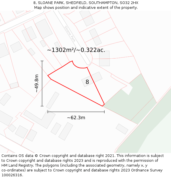 8, SLOANE PARK, SHEDFIELD, SOUTHAMPTON, SO32 2HX: Plot and title map