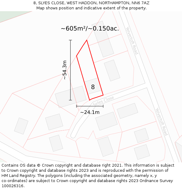 8, SLYES CLOSE, WEST HADDON, NORTHAMPTON, NN6 7AZ: Plot and title map