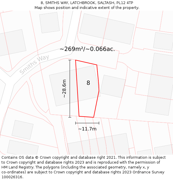 8, SMITHS WAY, LATCHBROOK, SALTASH, PL12 4TP: Plot and title map