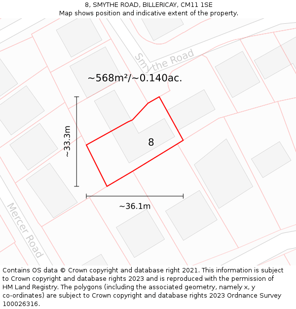 8, SMYTHE ROAD, BILLERICAY, CM11 1SE: Plot and title map