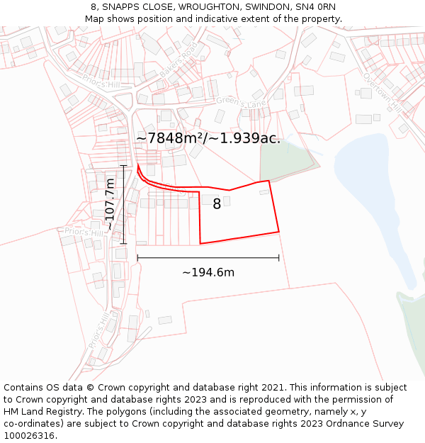 8, SNAPPS CLOSE, WROUGHTON, SWINDON, SN4 0RN: Plot and title map