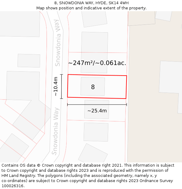 8, SNOWDONIA WAY, HYDE, SK14 4WH: Plot and title map