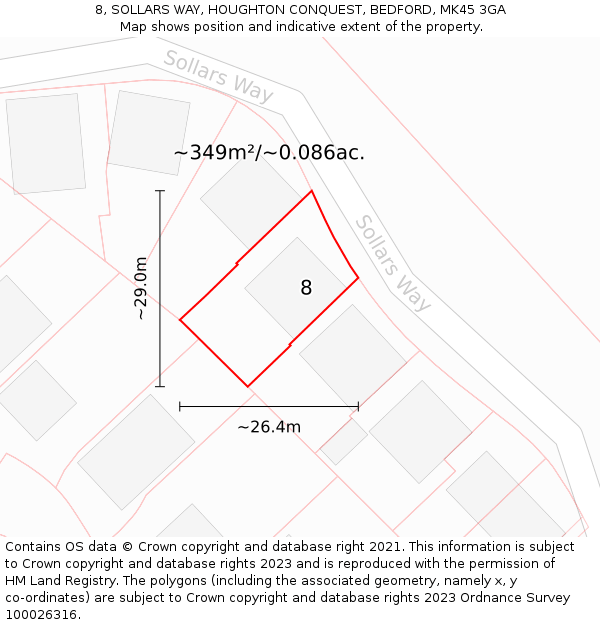 8, SOLLARS WAY, HOUGHTON CONQUEST, BEDFORD, MK45 3GA: Plot and title map