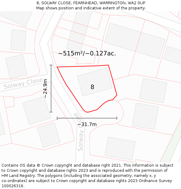 8, SOLWAY CLOSE, FEARNHEAD, WARRINGTON, WA2 0UP: Plot and title map
