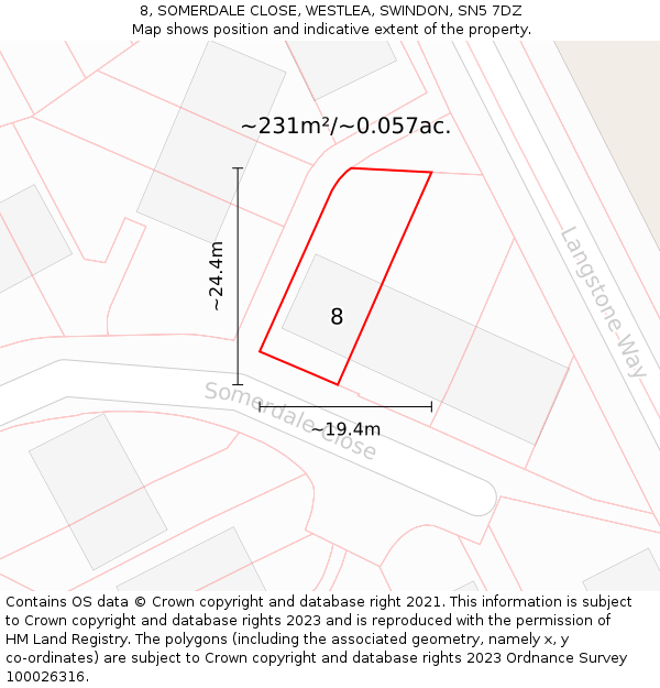 8, SOMERDALE CLOSE, WESTLEA, SWINDON, SN5 7DZ: Plot and title map