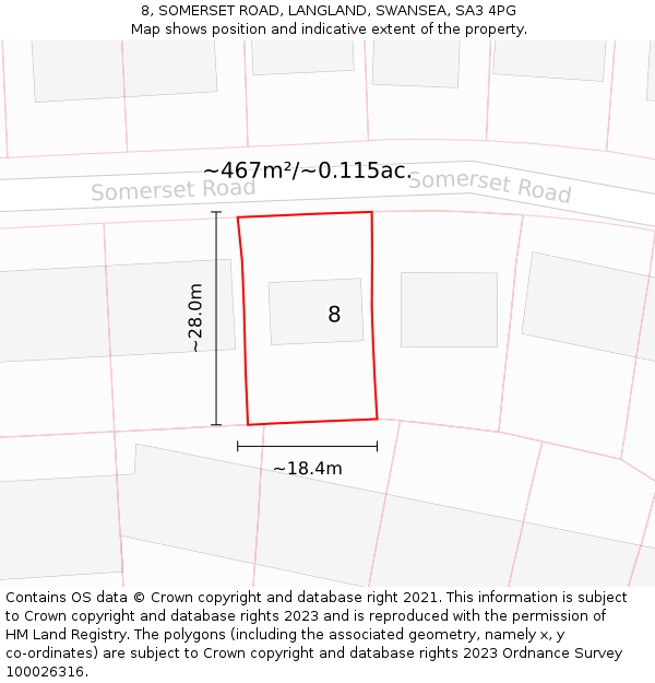 8, SOMERSET ROAD, LANGLAND, SWANSEA, SA3 4PG: Plot and title map