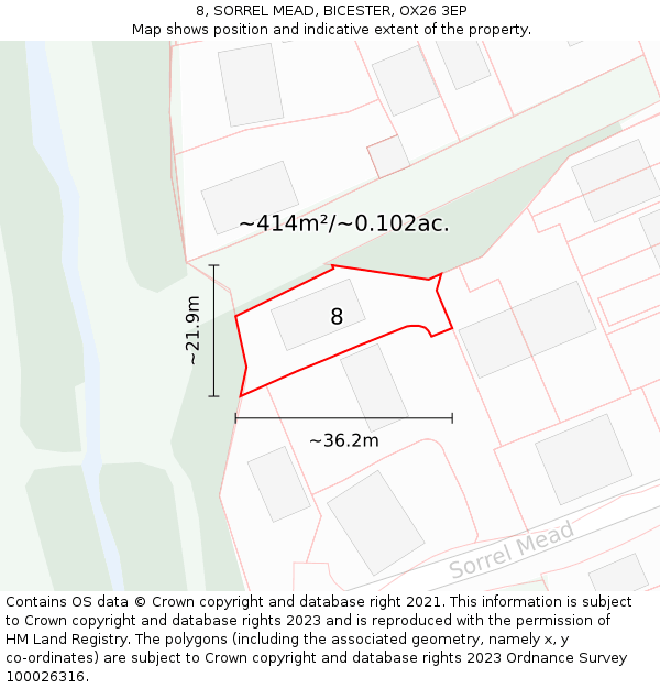 8, SORREL MEAD, BICESTER, OX26 3EP: Plot and title map
