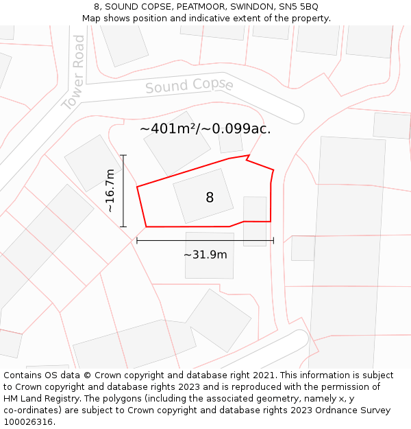 8, SOUND COPSE, PEATMOOR, SWINDON, SN5 5BQ: Plot and title map