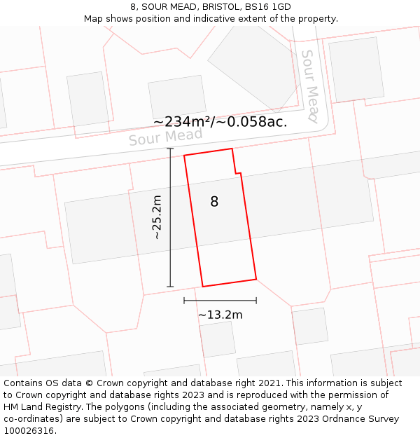 8, SOUR MEAD, BRISTOL, BS16 1GD: Plot and title map