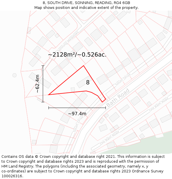 8, SOUTH DRIVE, SONNING, READING, RG4 6GB: Plot and title map