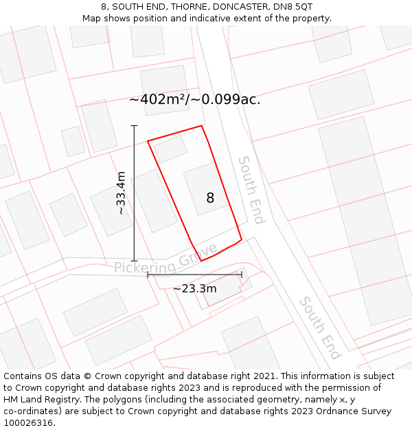8, SOUTH END, THORNE, DONCASTER, DN8 5QT: Plot and title map