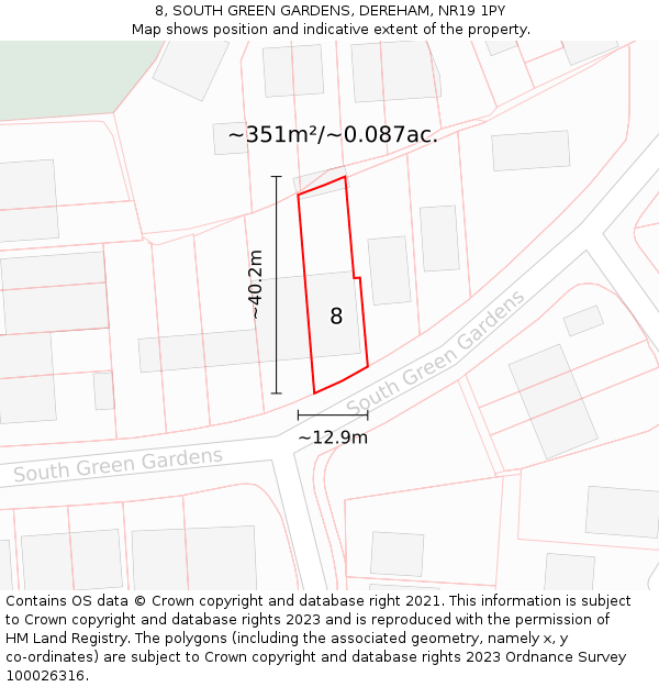 8, SOUTH GREEN GARDENS, DEREHAM, NR19 1PY: Plot and title map