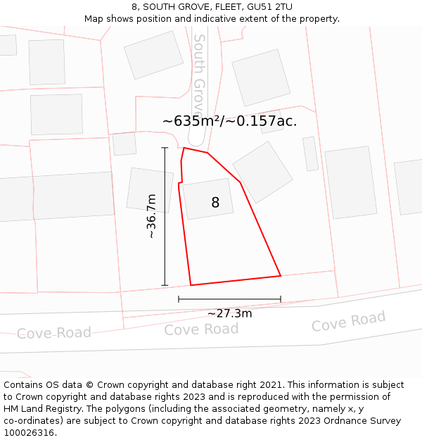 8, SOUTH GROVE, FLEET, GU51 2TU: Plot and title map