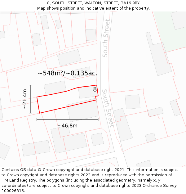 8, SOUTH STREET, WALTON, STREET, BA16 9RY: Plot and title map